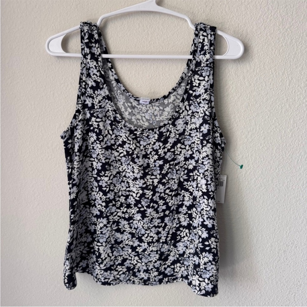 Old Navy Womens Floral Tank Top Navy Blue White Scoop Neck Sleeveless M NWT